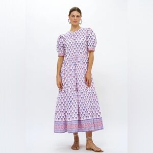 Oliphant Puff Sleeve Block Floral Print Maxi Dress Women's Size Small